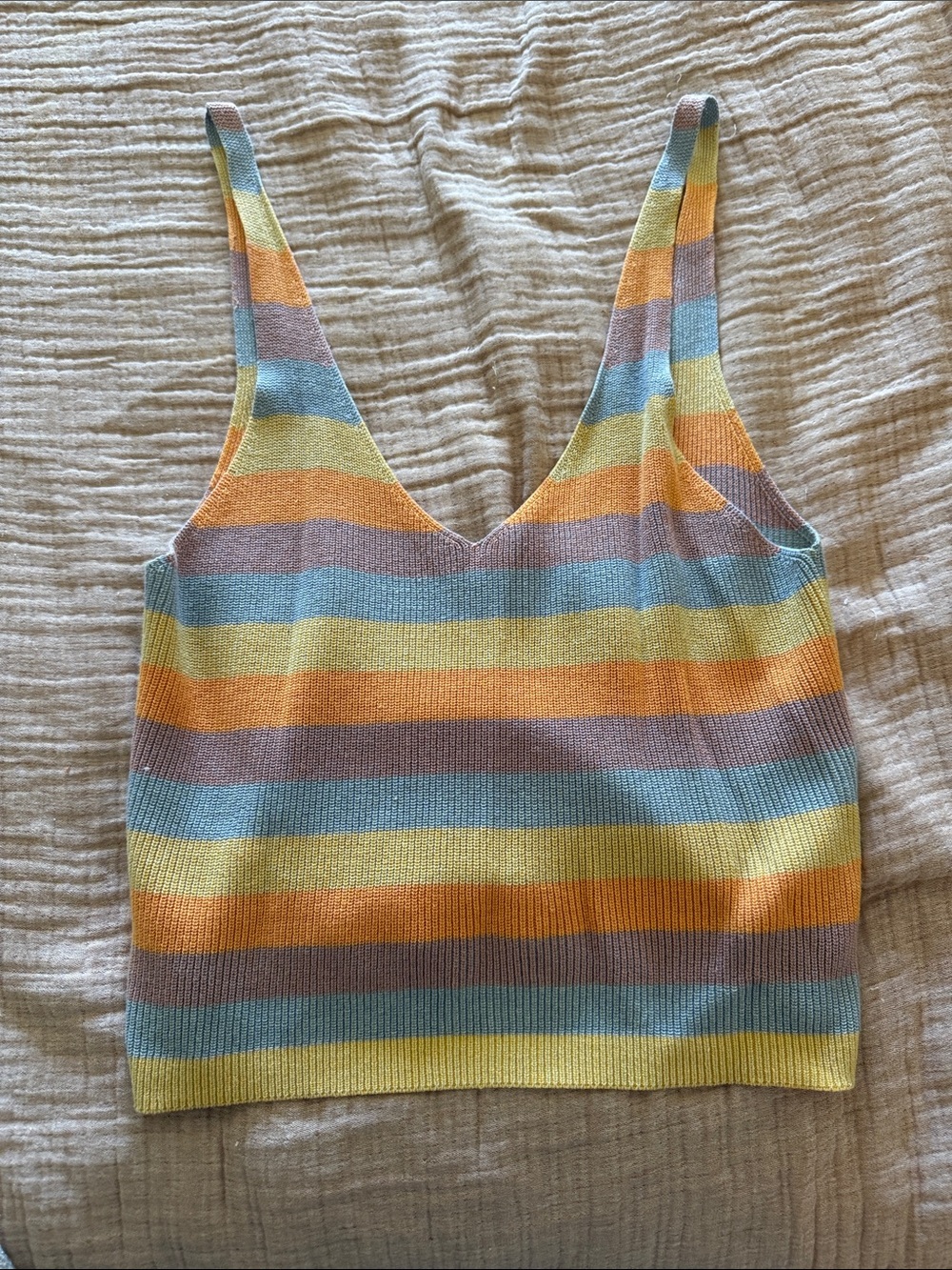 RVCA Striped Pastel Knit Tank Top - Yellow Blue Orange